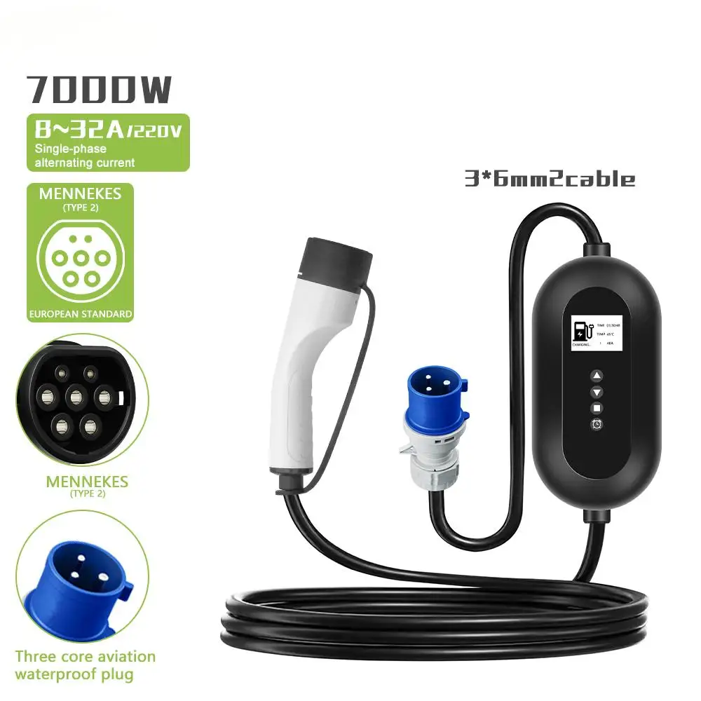 

Adjustable Current 32A 2-level Electric Vehicle Charger Type2 Type1 GBT Charging Portable Electric Vehicle Charger