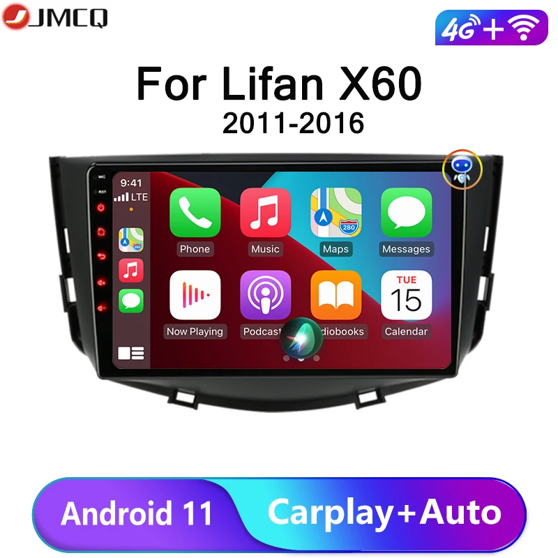 

JMCQ 2Din Android 11 Car Radio Multimidia Video Player for Lifan X60 2011-2016 GPS Navigaion Carplay QLED Screen AUTO Stereo DVD