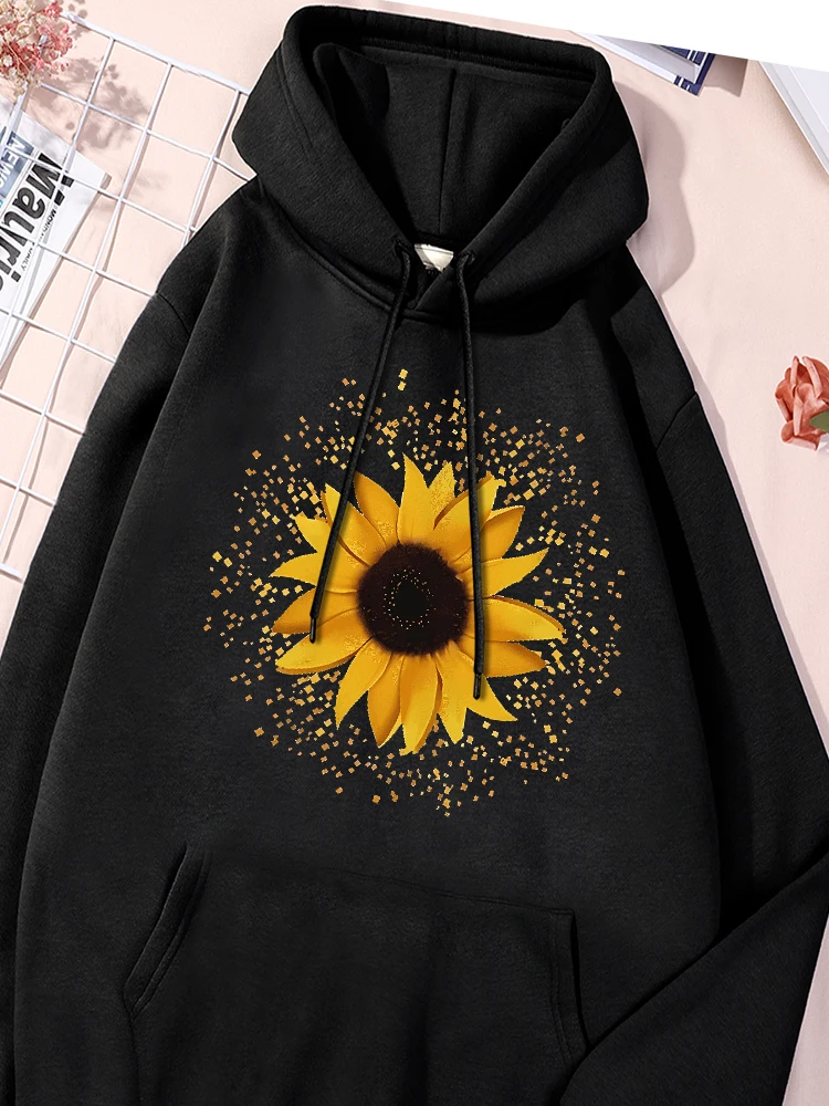 Shining Sunflowers Printed Hoodies Female Basics Comfortable Sweatshirt Leisure Vintage Sportwear Cartoon Oversized Clothing