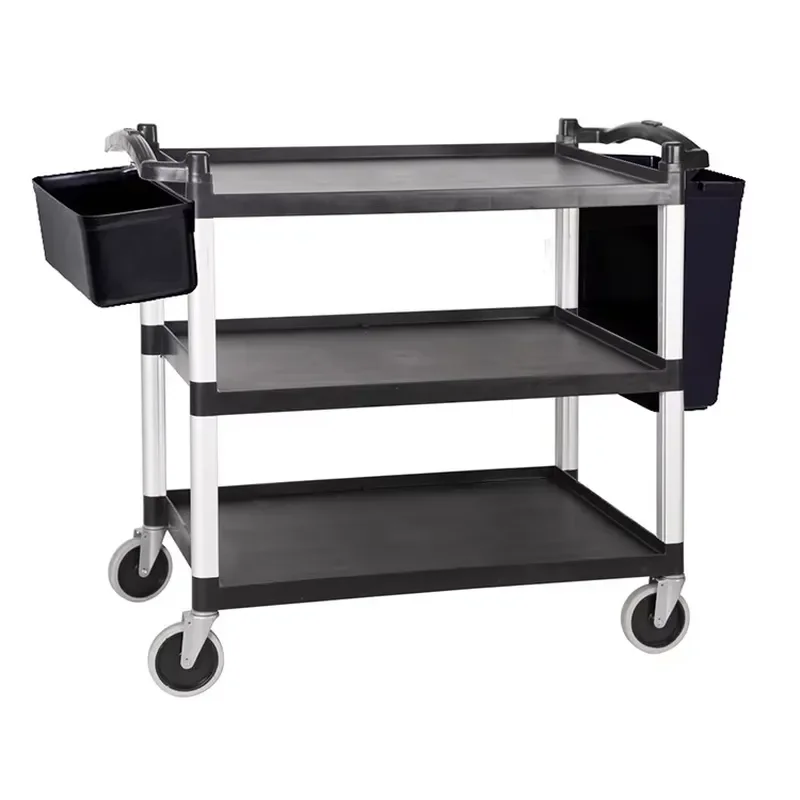 for Plastic hotel tea service restaurant supply trolley wine kitchenette black enclosed trolley