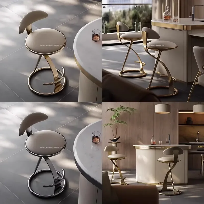Italian Style Bar Stool Modern Light Luxury High Chair Metal Leather Backrest Counter Stool for Home Hotel Bar Furniture