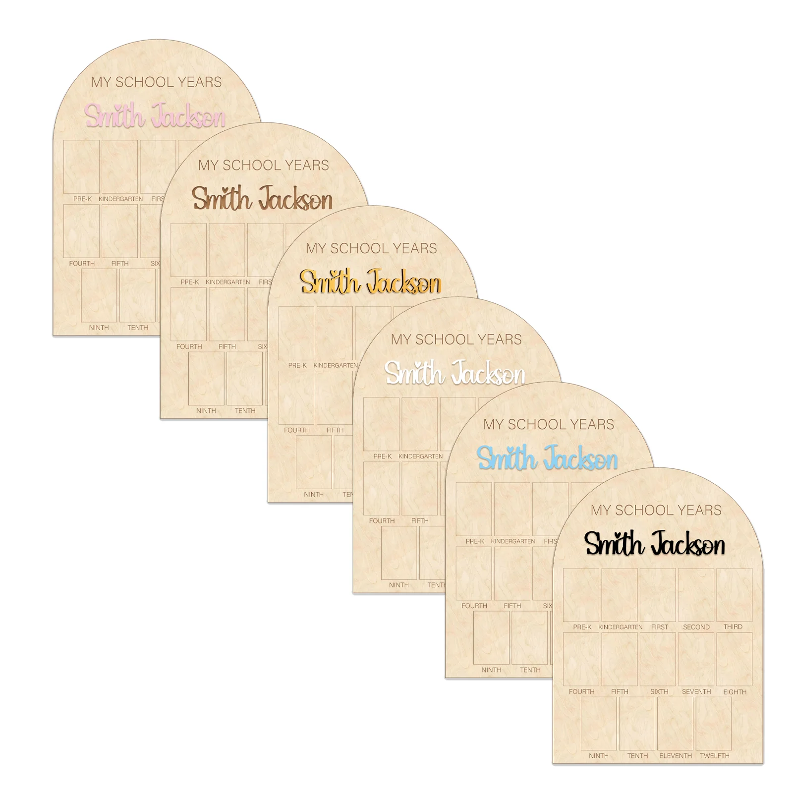 Personalized My School Years Wooden Photo Board- 14 Slot School Memory Display 42.3x30cm