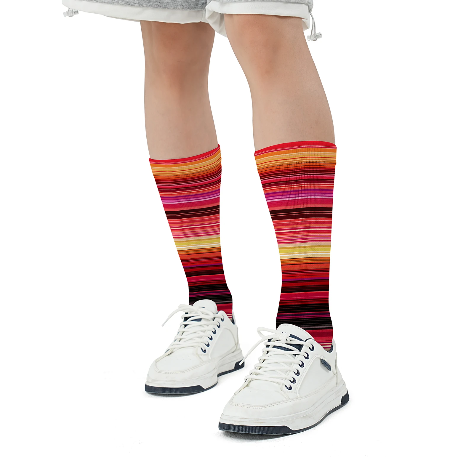 1 pair of colorful gradient striped print personality mid-tube sports fashion five-finger socks party without distortion