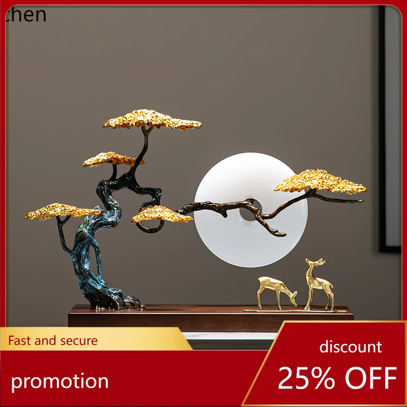 HXL welcome pine copper deer ornament new Chinese entrance entrance decoration high-end handicraft housewarming gift