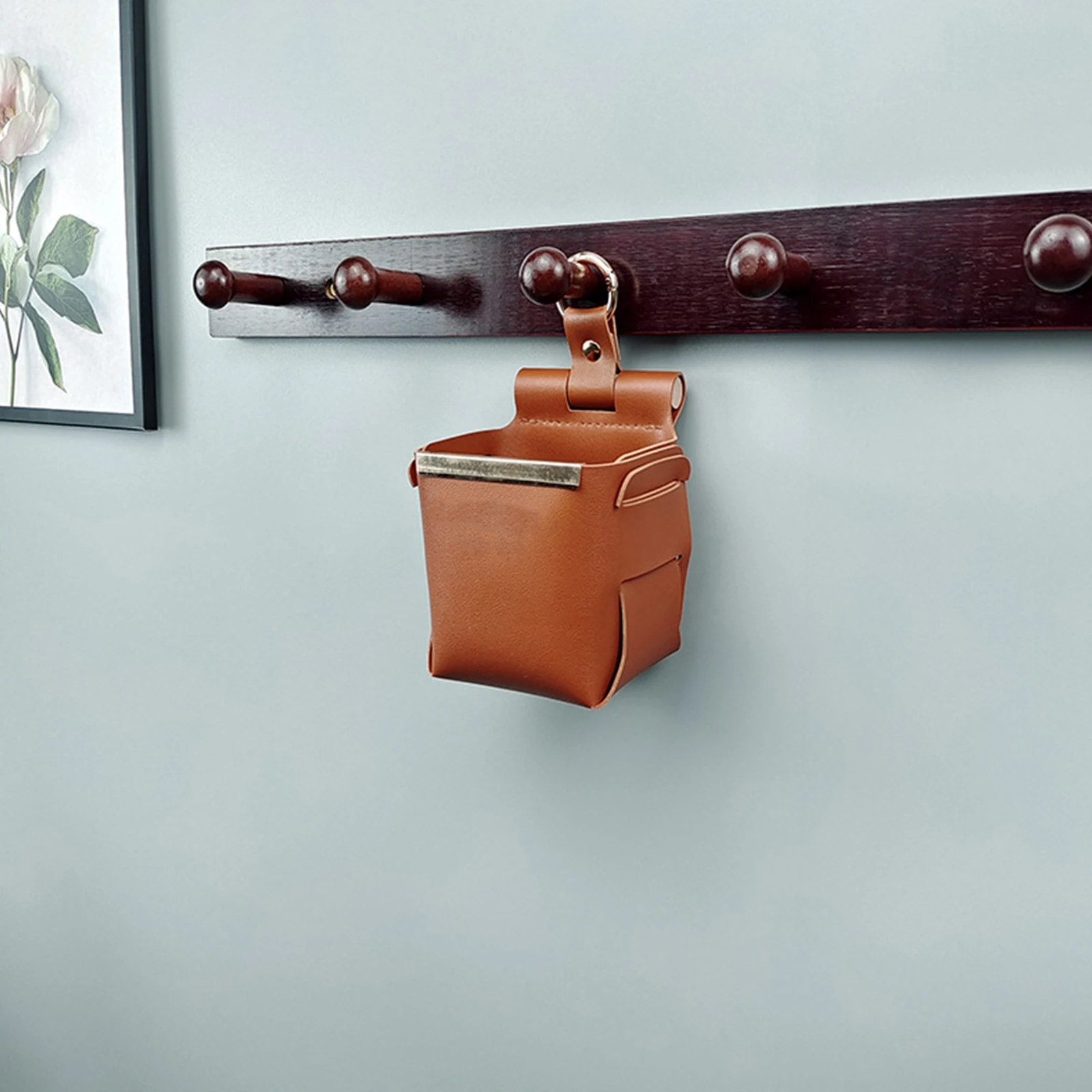 

Wall Hanging Storage Bag Detachable Foldable Pu Organizer Metal Frame Sundry Supplies Bathroom Bedroom Closet Organizer Reusable