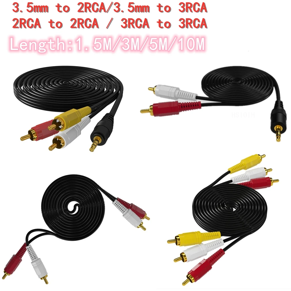 3.5mm to 3RCA to 3RCA 3.5mm to 2RCA to 2RCA Audio Video Cable Gold-Plated AV Cable for TV Amplifier Home Theater Speaker