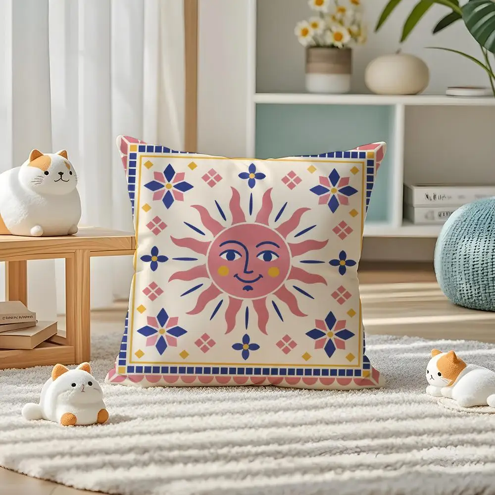 Art Sunshine Print Cushion Cover Pillow Case Plush Fabric Soft Double Sided Print Home Sofa High Quality Cushion