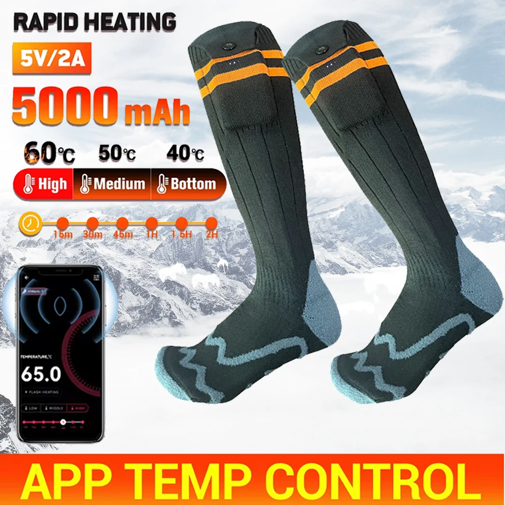

Носки с подогревом, 5000 мАч, лижные носки с электрическим подогревом, зимние термоноски для женщин и мужчин, грелка для ног, теплые походные носки