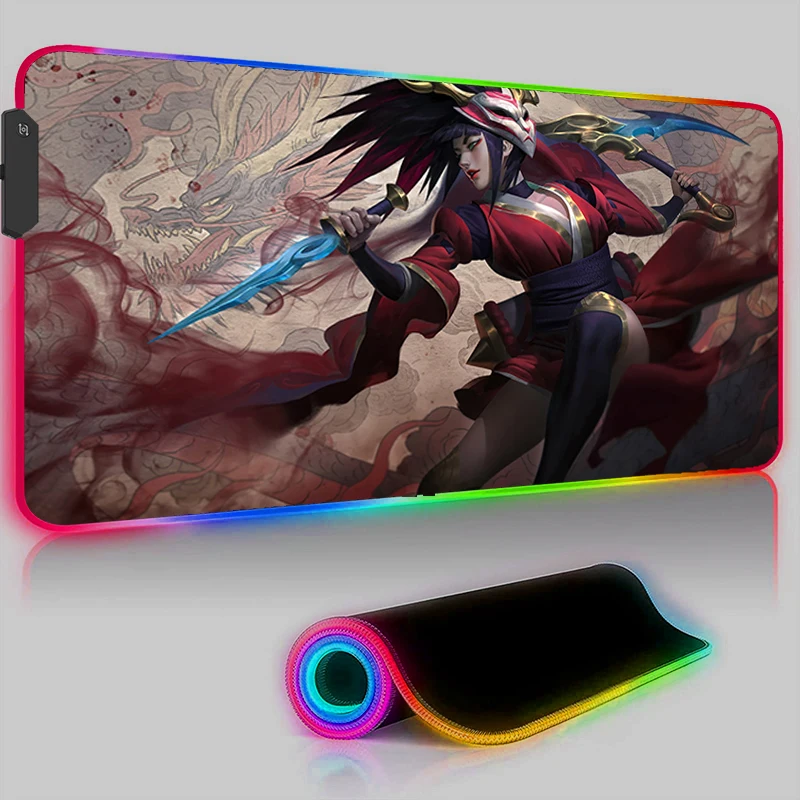 

RGB LED Gaming Mouse Pad Akali LOL Luminous Rug Computer Desk Accessories Anti-skid Game Mats Mousepad Cool Laptop Keyboard Mat