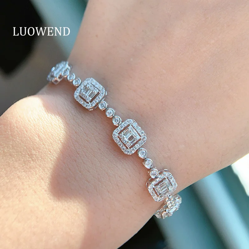 LUOWEND 100% 18K White Gold Bracelet Luxury Geometric Design 2.45carat Real Natural Diamond Bracelet for Women Senior Banquet