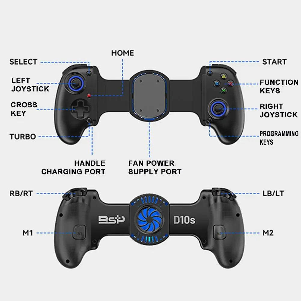 D10/D10S 6 in1 Stretching Cooling Gamepad phone gamepad  Bluetooth 5.2 Joystick For SWITCH/Android/lOS/PC/PS3/PS4