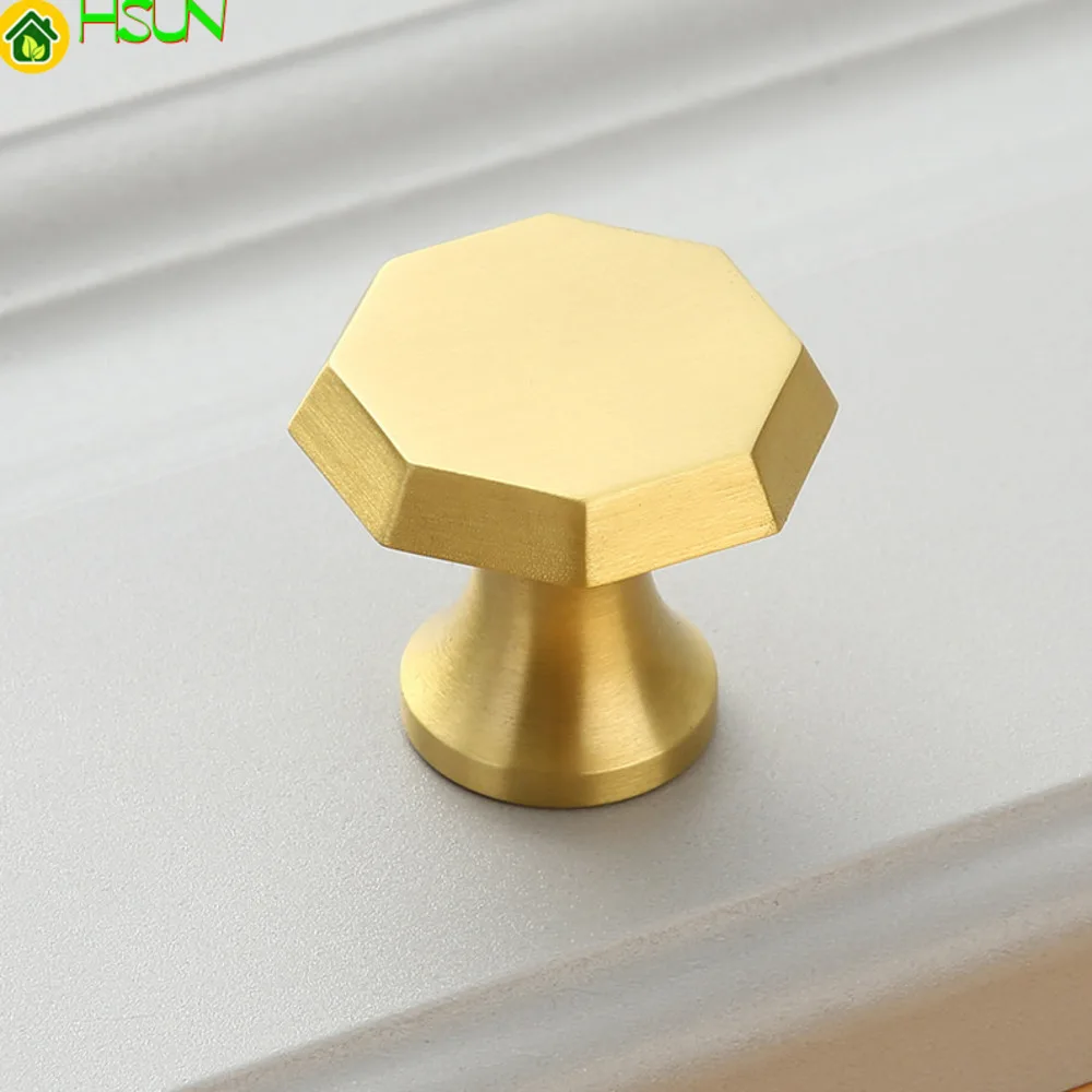 Modern simple octagonal full copper cabinet solid door handle brass wardrobe drawer cabinet door handle single hole handle