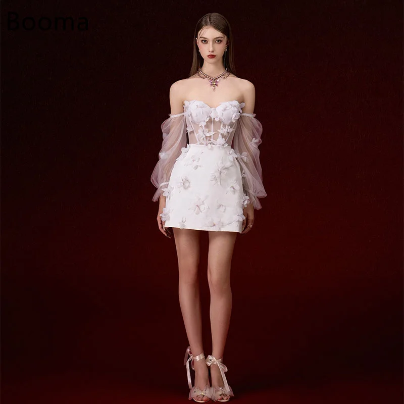 

Booma Wedding Party Dresses 3D Flowers Simple Short Brides Prom Gown A-Line Cocktail Dreess Outfits Customize