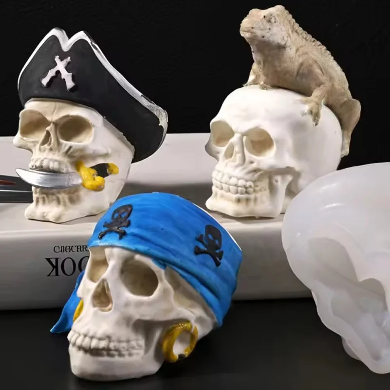 Lizard Crown Skull Silicone Candle Mold 3D Armored Zombies Resin Mold Handmade Plaster Making Tool Spooky Halloween Gothic Decor