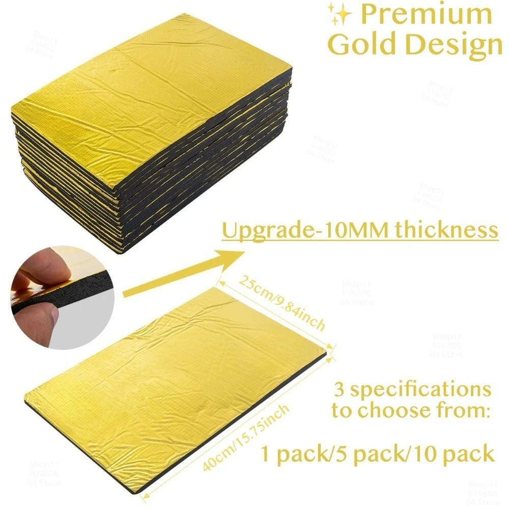 10mm 1/5/10Sheets Gold Design Sound Deadening Heat Insulation Mat Noise Reduction Mat Thermal Barrier Cotton for Car and Home