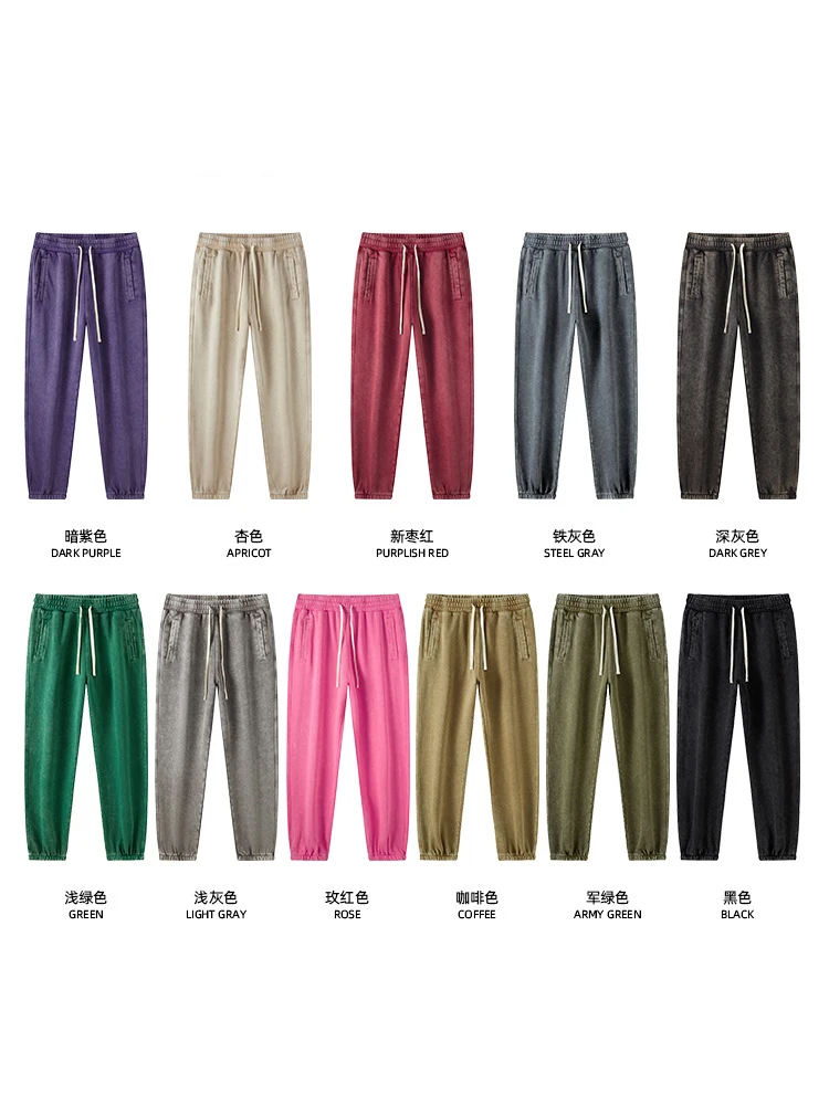 ZODF Retro Men Batik Washed Cotton Sweatpants Unisex High Street Loose Distressed 420gsm Pants Trousers Brand Joggers HY0967
