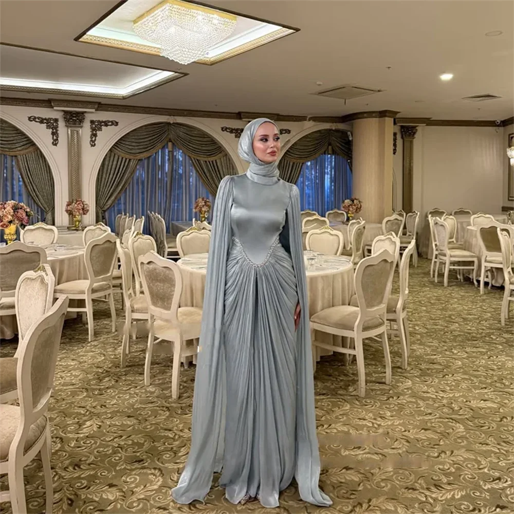 Simple Evening Dresses High Collar Long Sleeves Straight Evening Gowns Floor Length Prom Dresses Dress Customized 2025