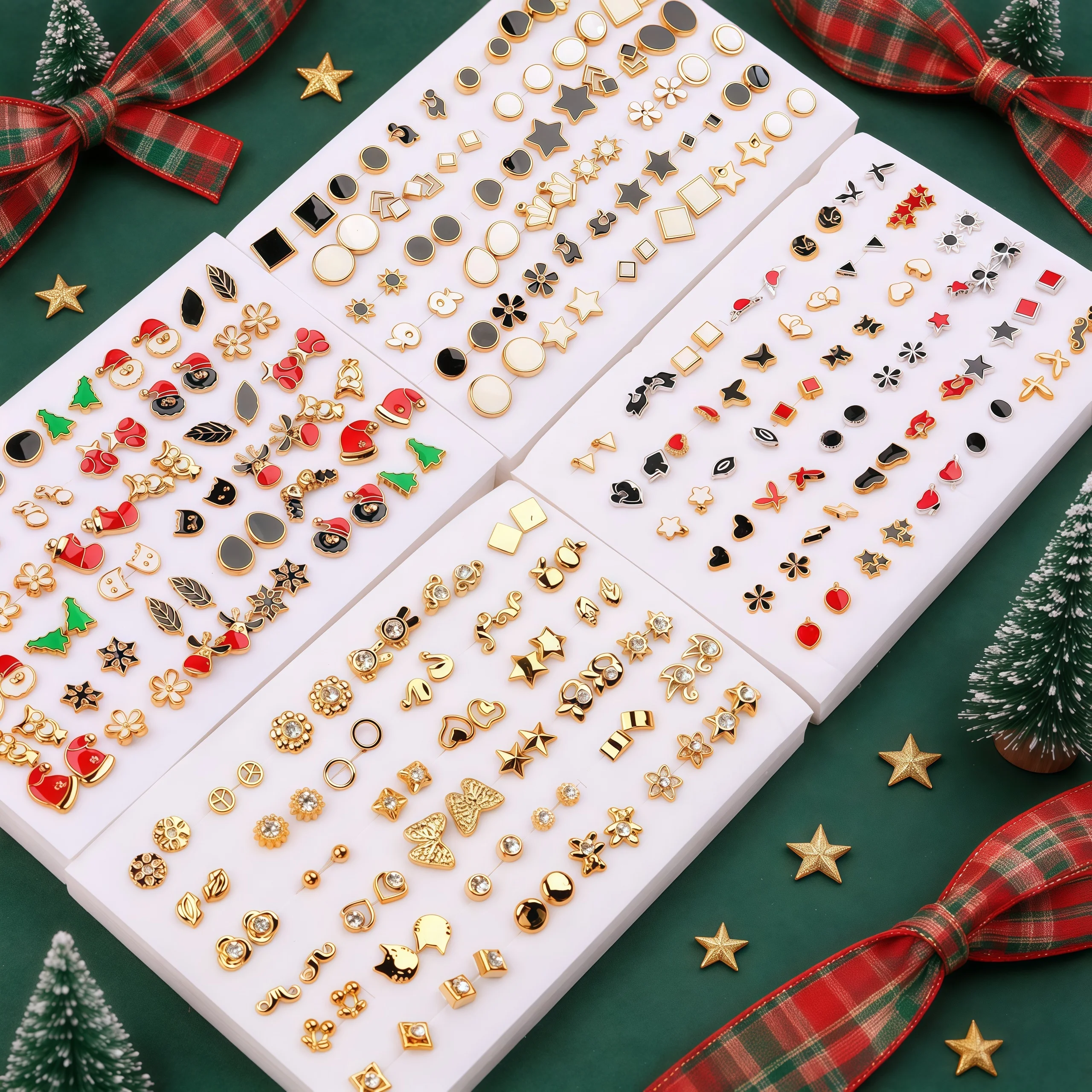 72Pairs/Lot New Fashion Christmas Colorful Rhinestone Multiple Styles Random Women's Stud Earrings Simple Couple Friends Earwear