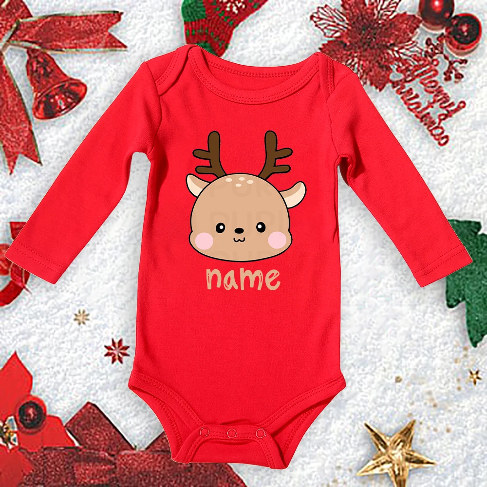 Personalized Christmas Deer Baby Bodysuit Custom Name Infant Romper Boys Girl Cute Clothes Xmas Party Baby Gift Xmas Rompers