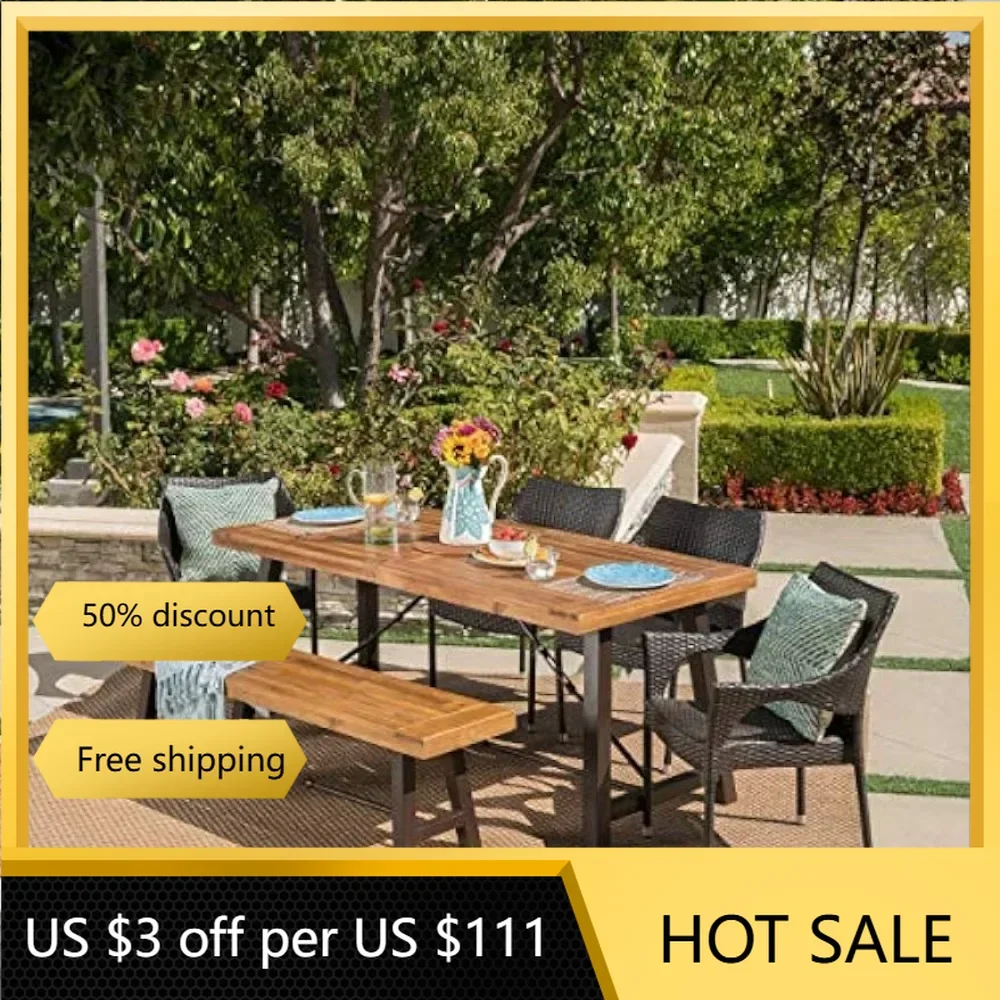 

Morley Outdoor Acacia Wood Dining Set With Wicker Stacking Chairs Dinning Tables Sets Patio Set Furniture Backyard Garden Table