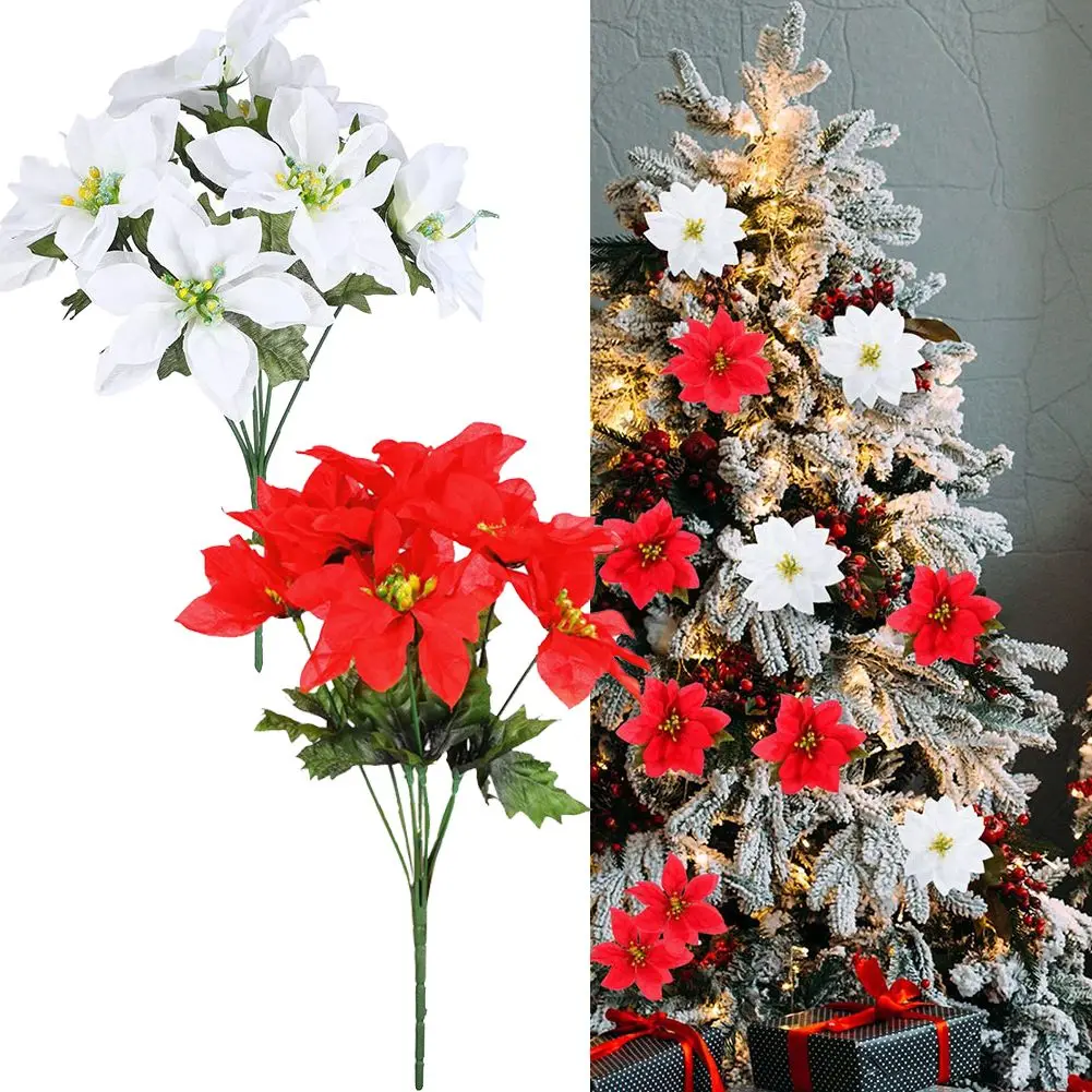 

Bouquet Faux Flowers 13cm Diameter 6 Pieces 7 Heads Christmas Delicate Decorations Poinsettia Silk And Plastic
