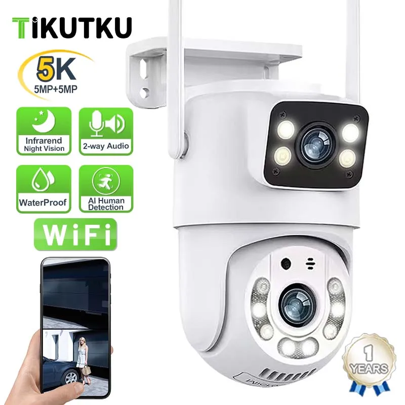 5K 10MP WIFI Camera Dual Lens Dual Screen Auto Tracking Outdoor CCTV PTZ IP Cam Beveiliging Surveillance Hopeway APP