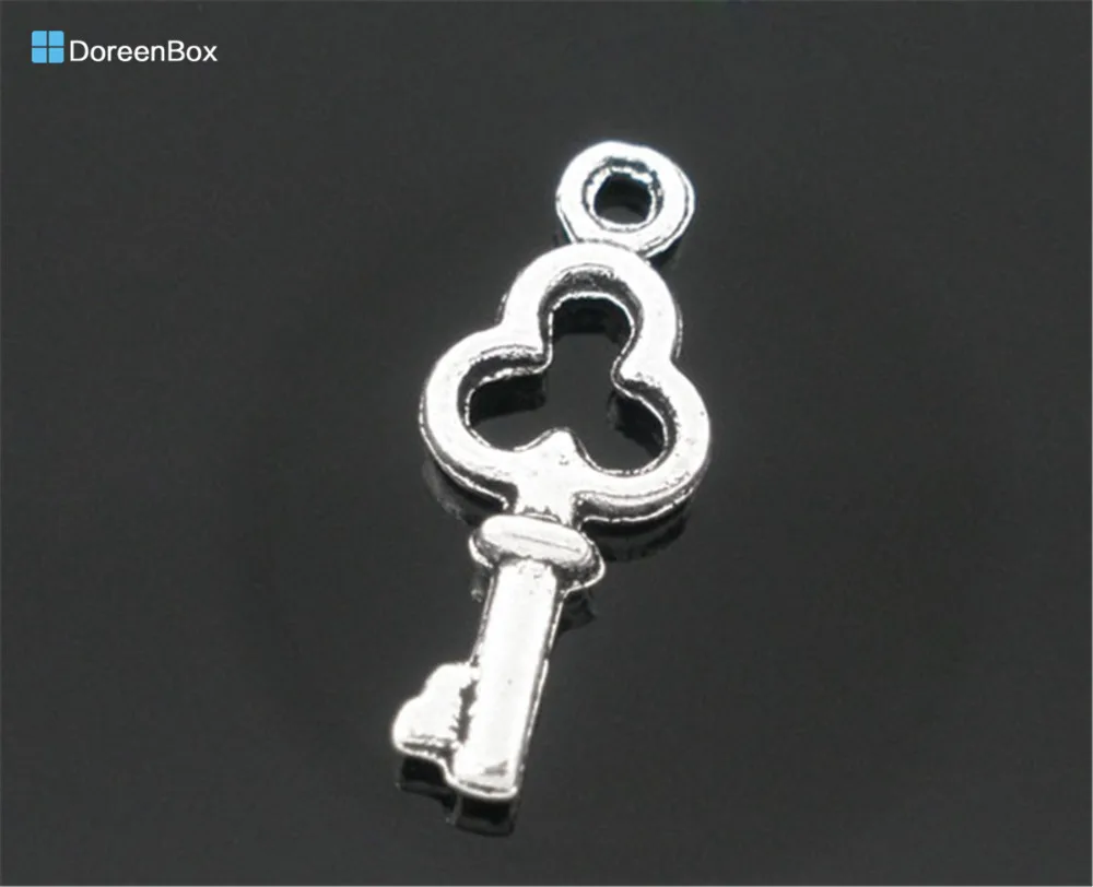Doreen Box Lovely 200 Silver Color Mini Key Charm Pendants 16x6mm Findings (B05485)