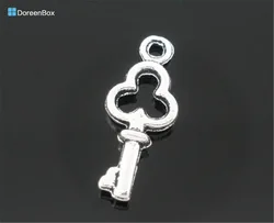 Doreen Box Lovely 200 Silver Color Mini Key Charm Pendants 16x6mm Findings (B05485)