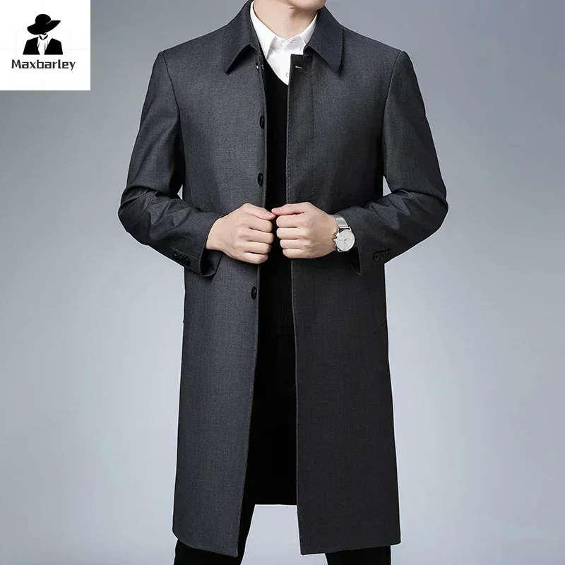 Light Luxury Long Jacket Men's Winter Business Casual Comfortable Windproof Warm Trench Coat British Streetwear Suit Male Coat