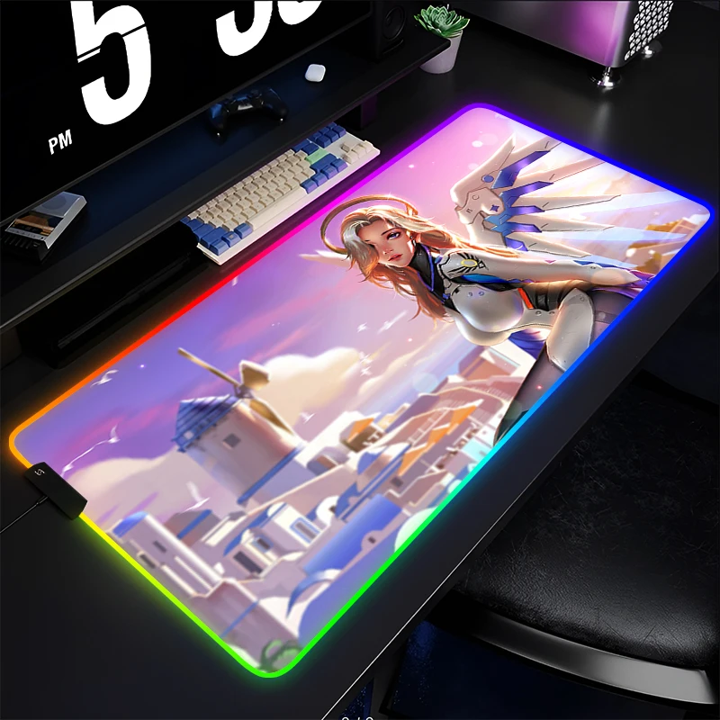 

Mouse Pad Anime Gamer Gaming Accessories Varmilo Keyboard Pad LED PC Computer Overwatch Mercy Desk Mat Cute Carpet RGB Mousepad