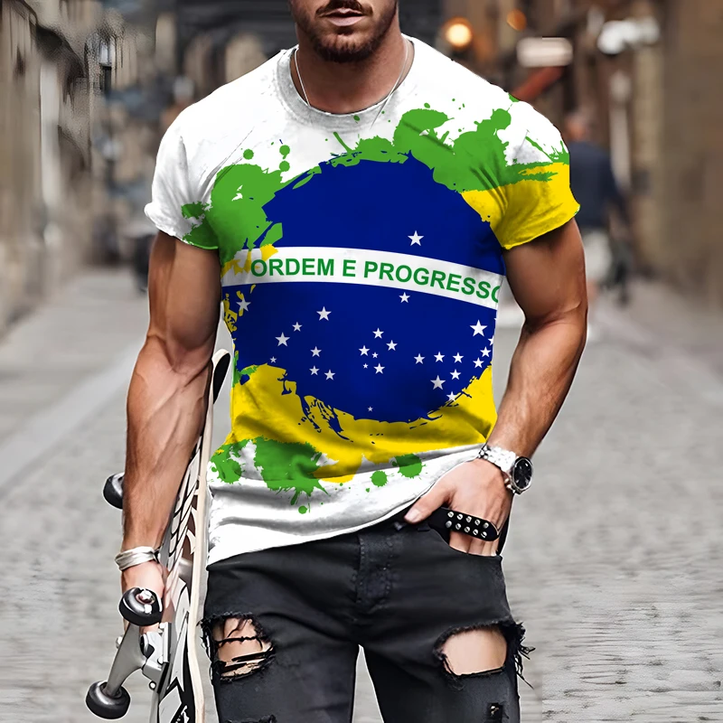 Summer Demo 3D Printed T-shirt  Brazil Men\'s Streetwear Round Neck Short Sleeve Loose Top Casual Super Large Comfortable Short T