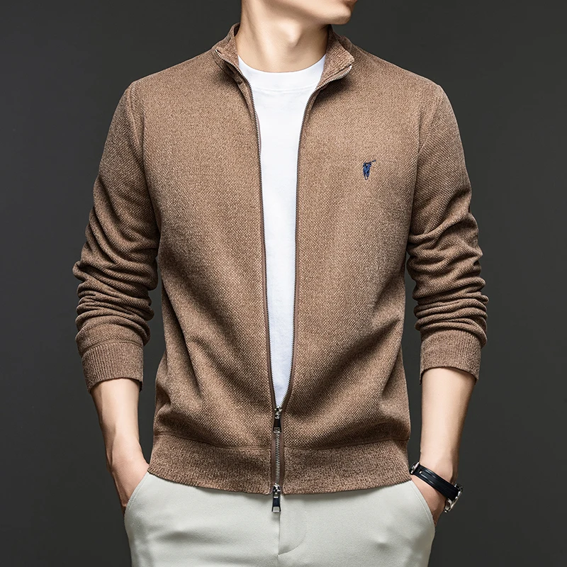 

New Semi High Neck Small Horse Watch Embroidered Jacket for Men's Autumn Fashion Brand High-end Sweater Slim Fit Zipper Cardigan
