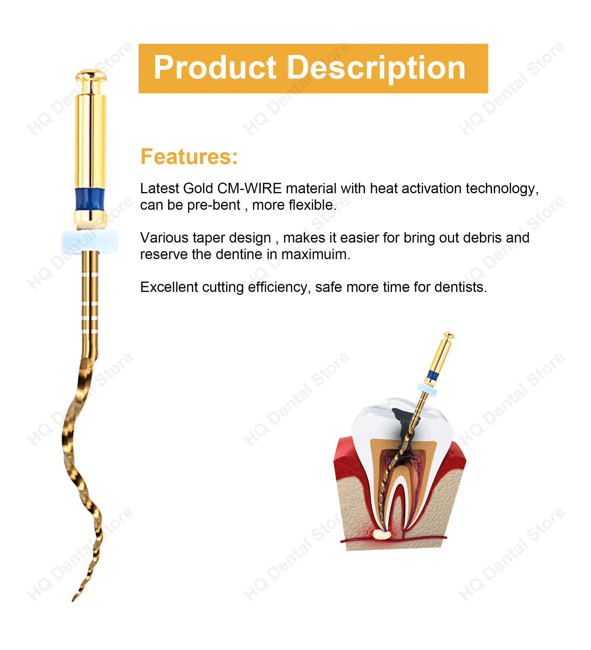 Twoendo Dental Wärmeaktivierte Wurzelkanalfeile Pro-Taper Gold Flexible Endo Rotierende Feilen Zahnmedizin Endodontische Instrumente 31mm – Detail 5