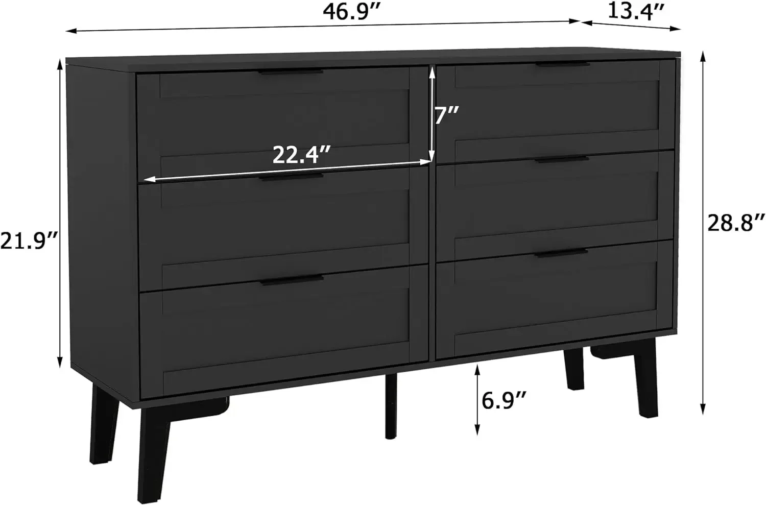 6 Black Dresser for Bedroom Modern Black Chest of Drawers for Nursery Wood Dresser for Kids Horizontal Dressers & Chests