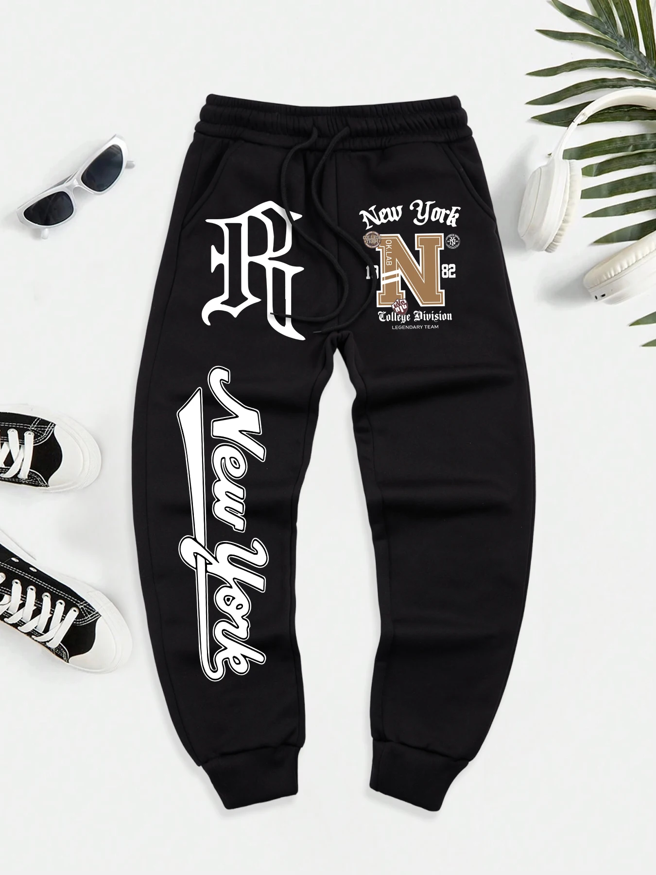 

Нью-Йорк 1982, осенние длинные брюки с художественным буквенным узором, мужские флисовые теплые спортивные штаны, спортивные брюки на шнурке, брюки для бега, 10 цветов