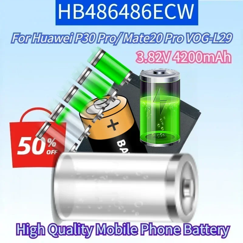 

New HB486486ECW 3.82V 4200mAh High Quality Mobile Phone Battery for Huawei P30 Pro/ Mate20 Pro VOG-L29 Built-in Batteries
