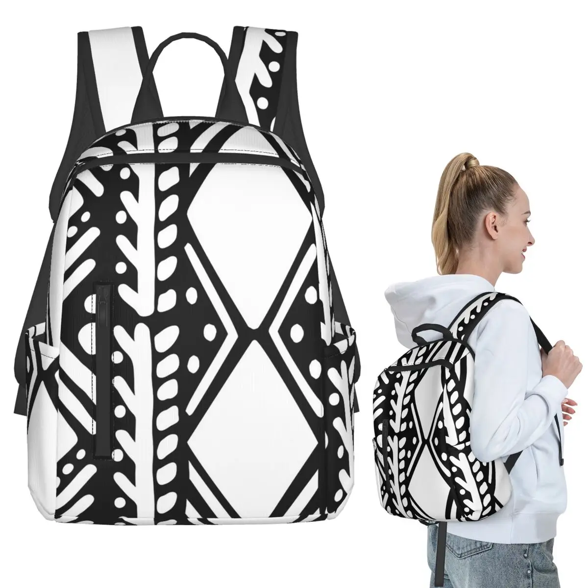 

Black And White Mud Cloth Abstract Pattern Backpack Student BookBag Children School Bag Laptop Shoulder Bags Boys Girls