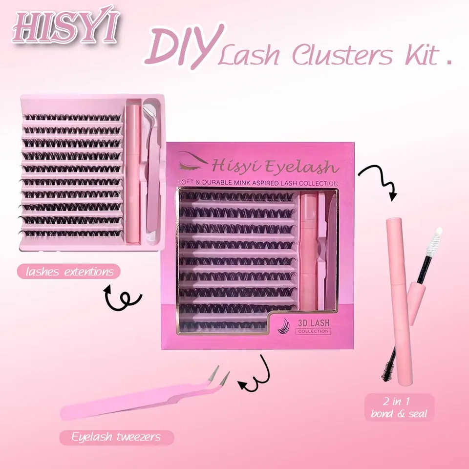 Kit de Pestañas por Grupos 3D 190 Pzs con Pegamento y Sello, Herramientas de Maquillaje, Rizador 6