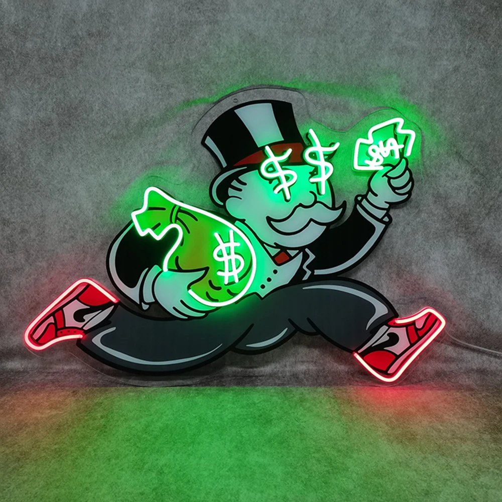 Neon Monopoly Man Money Sign Acrylic Art Custom Neon Signs Bedroom Living Room Decor Wall Art Led Neon Light Personalized Gifts