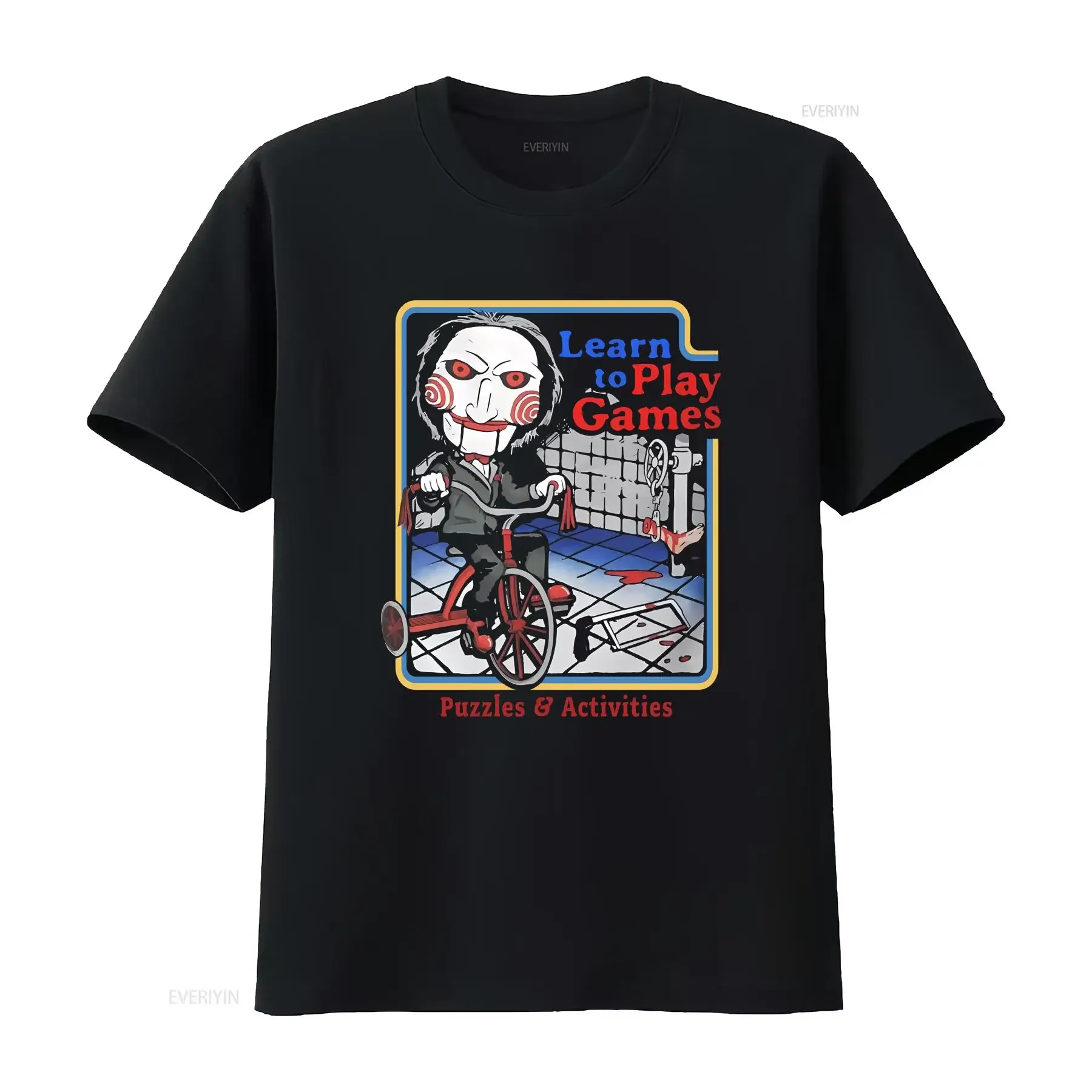 Saw Jigsaw Billy Puppet aprender a jugar juegos camiseta negra oficial nuevo divertido vintage lavado ligeramente streetwear suave Unisex