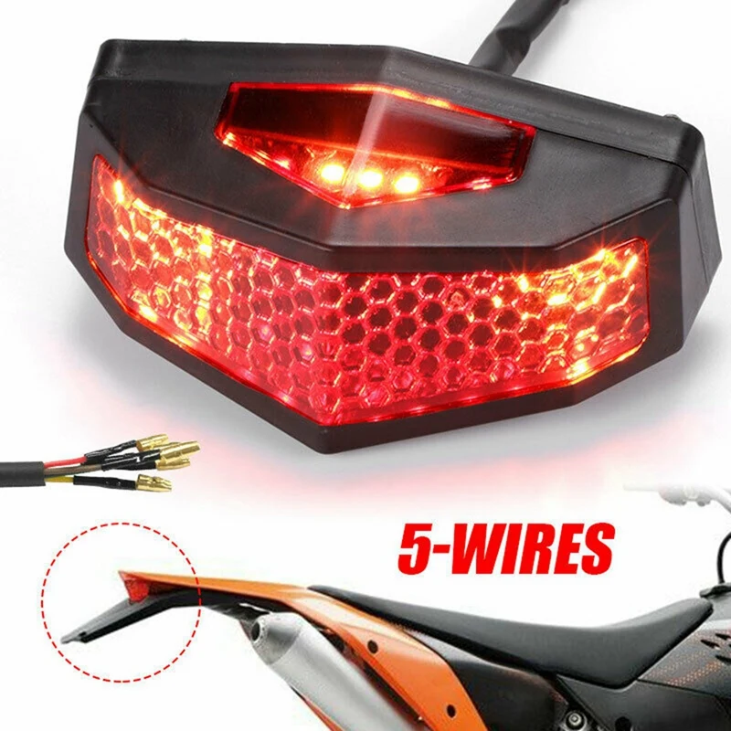 

5 In 1 Motorcycle LED Turn Signals Stop Rear Tail Brake Light License Plate Universal Red