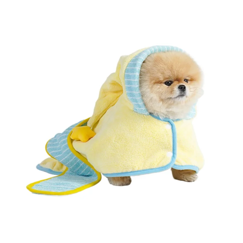 Cute Star Pet Bathrobe Super Absorbent Quick Dry Hooded Towel For Dogs Cats Adjustable Velcro Closure Soft Plush Grooming Wrap