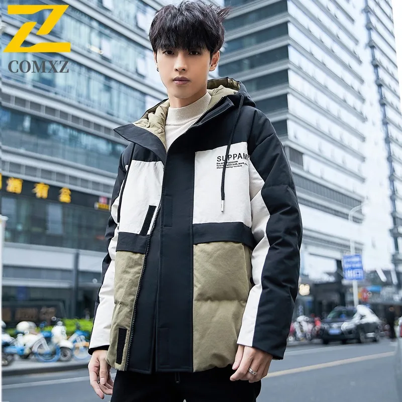 COMXZ Men Down Jacket Korean Fashion 2025 Trendy Lightweight Warm Skiing Parker Coat Street Minimalist Windproof Winter Padding