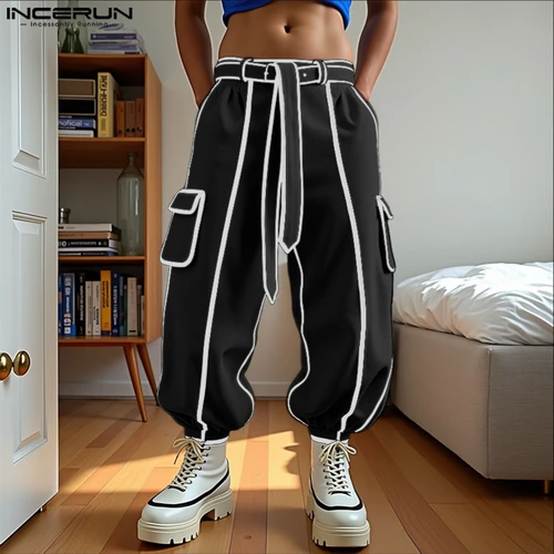Imagen 1 del producto INCERUN, pantalones largos de verano y primavera para hombre, pantalones harén de retales a la moda, pantalones largos sueltos, ropa de calle, pantalones de gran tamaño, ropa para hombre
