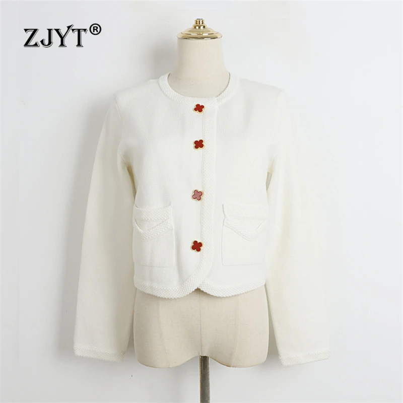 

ZJYT Autumn Winter Thick White Cardigan Sweaters Women Knitting Tops Long Sleeve Knitwears Jersey Mujer 2024 Fashion New