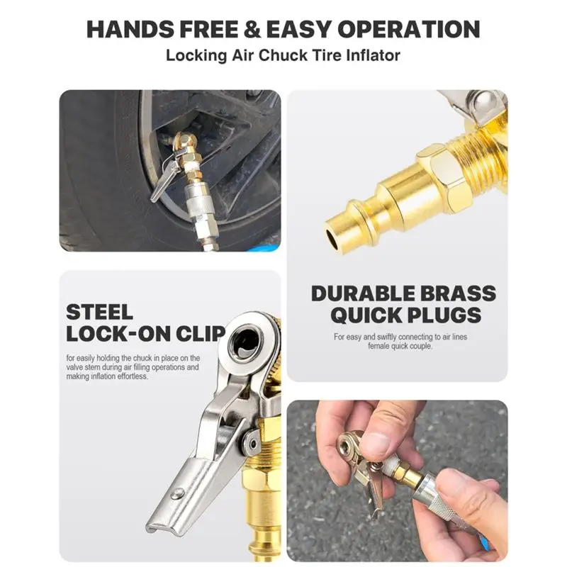 Durable-1/4 Inch Female NPT Closed Ball Tire Chuck With Clip, Locking Air Chuck Tire Inflator With Air Chuck Quick Connect