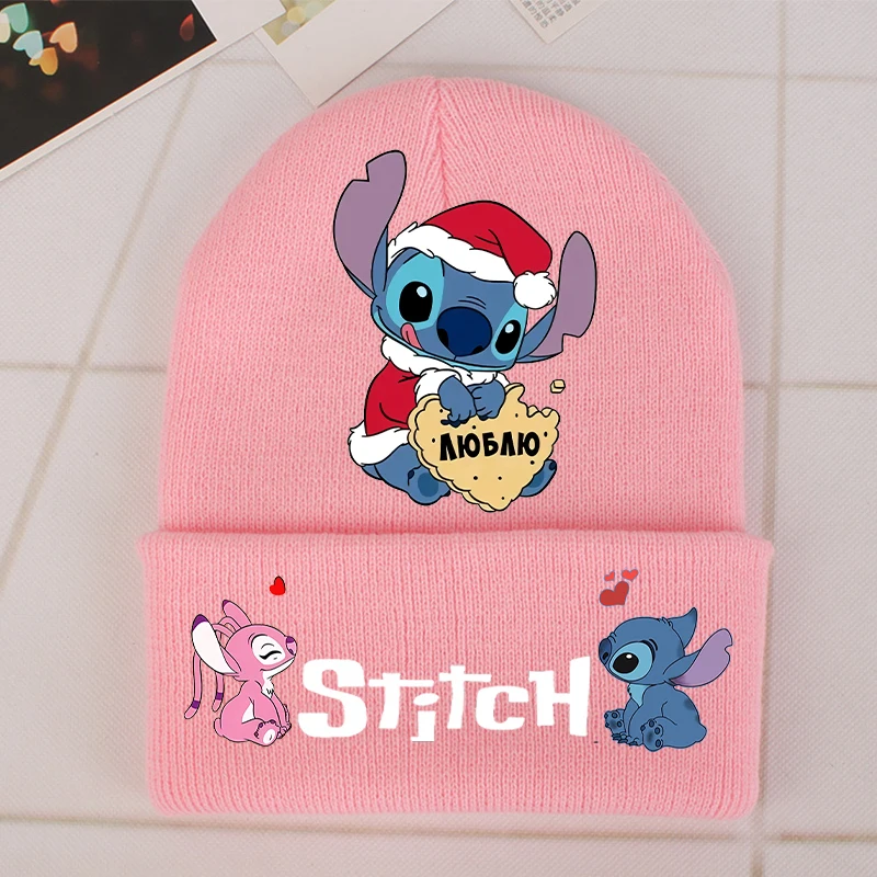 Christmas Stitch Disney Girls cappello lavorato a maglia Kawaii Cartoon Printed Hat Casuals Baby Cap bambini Beanie autunno inverno abbigliamento