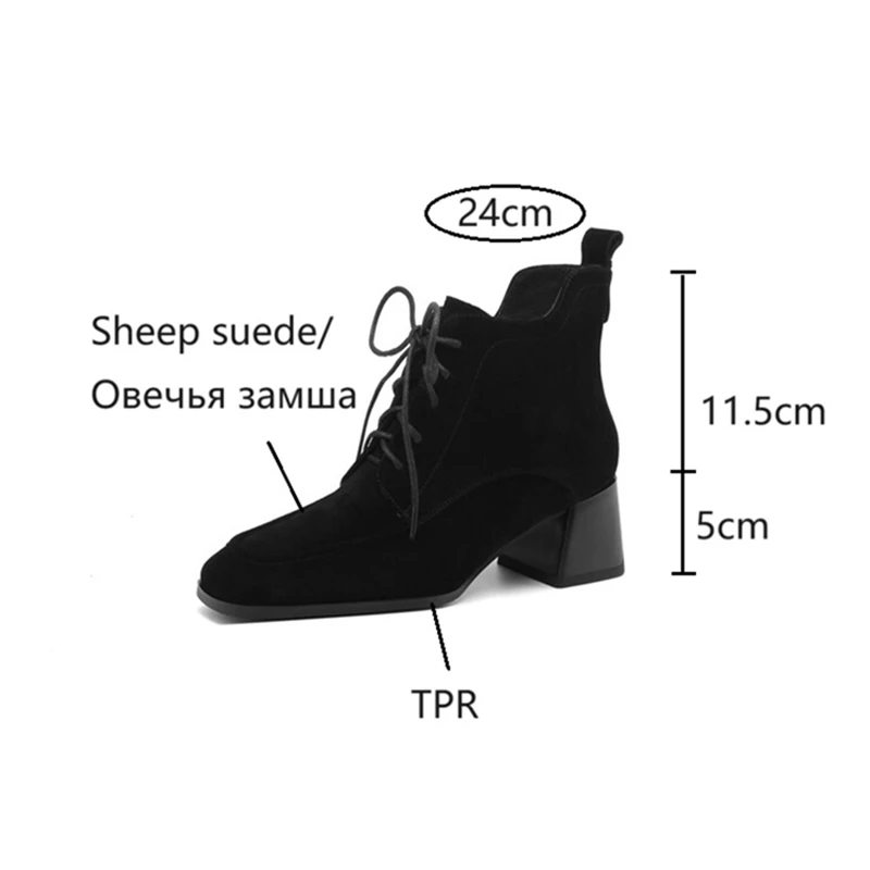 Winter Boots Women Sheep Suede Leather Shoes for Women Square Toe Chunky Heel Shoes Warm Wool Modern Boots Zipper Ankle Boots