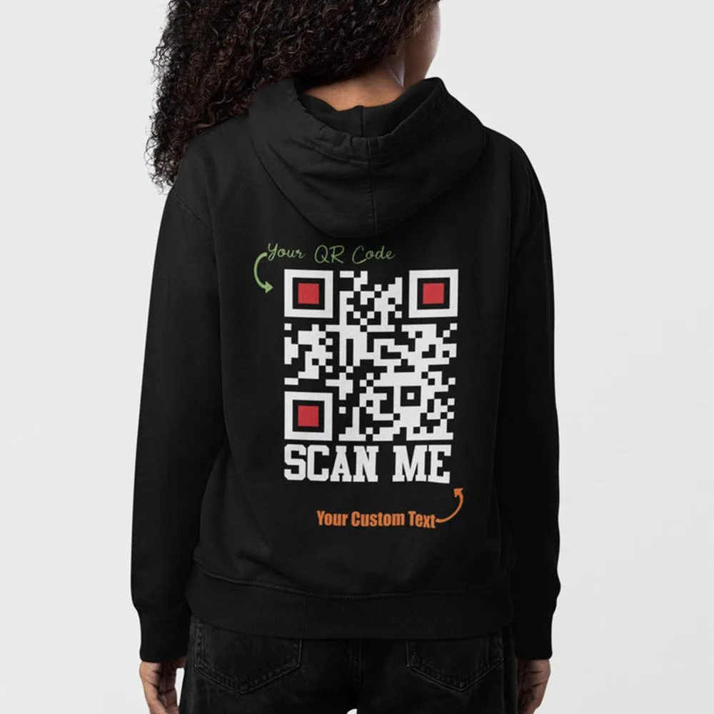 Personalised QR Code Jumper Custom Text and Social Media QR Code Hoodie Soft Comfortable Unisex Hoodie Your Own QR Code