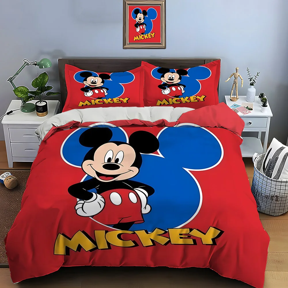 3PC Disney Mickey Mouse Printed Bedding Set Duvet Cover Anime Quilt Adult Kids Birthday Gift Full Size Bedding Set Luxury Gifts